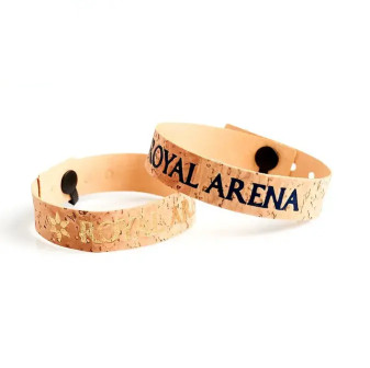 Cork bracelets with text and logo